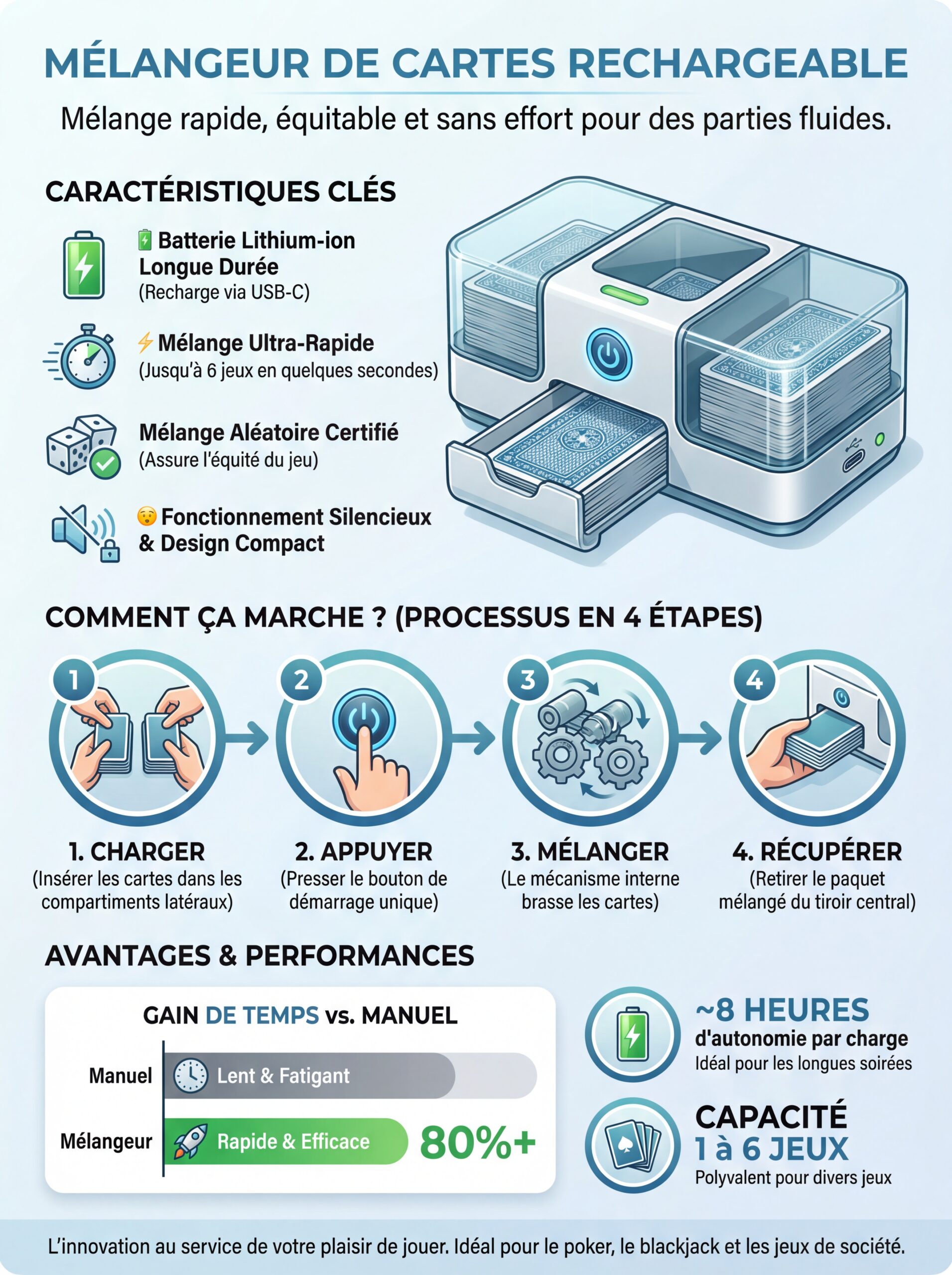 Infographie mélangeur de cartes rechargeable
