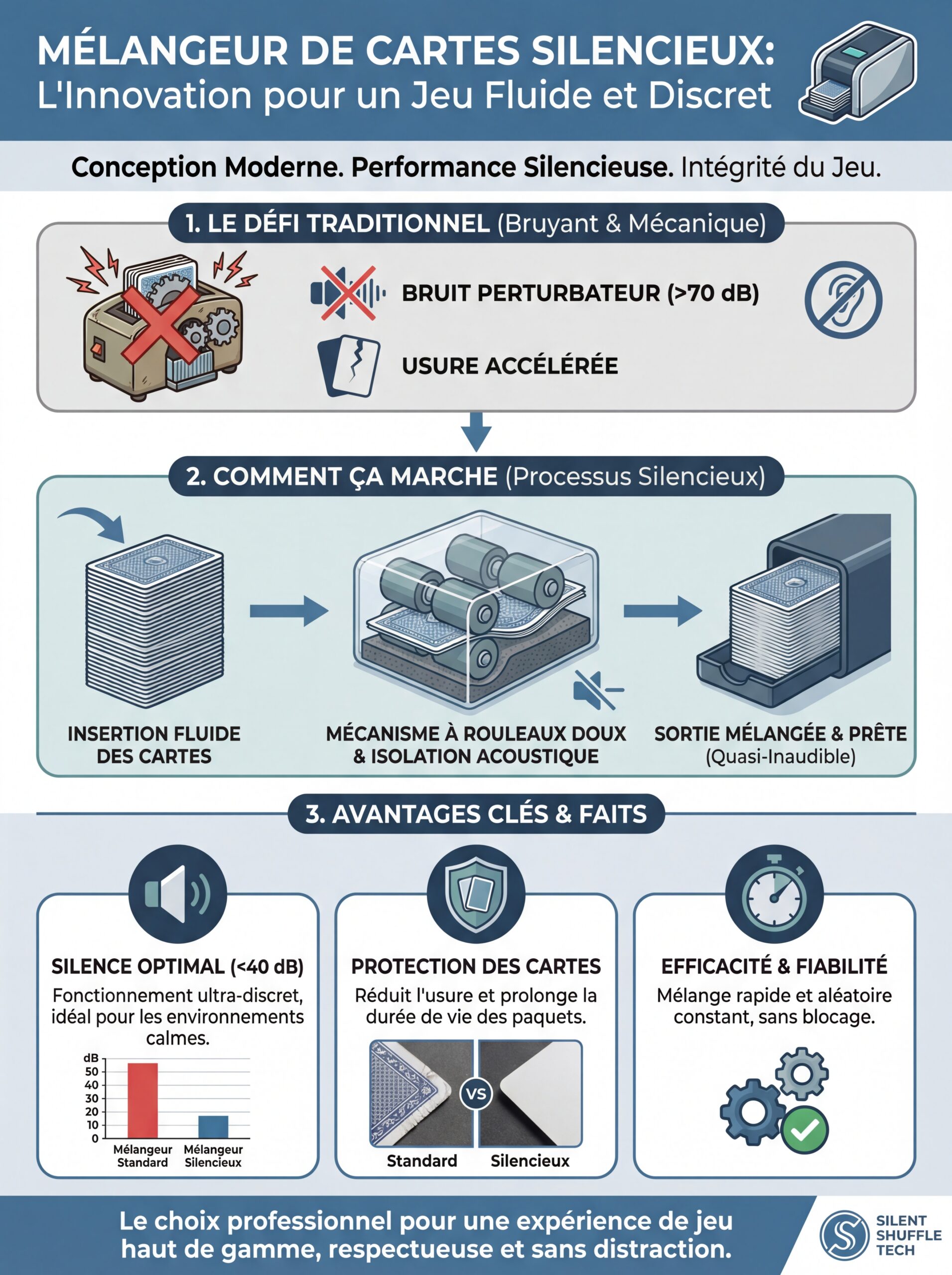 Infographie mélangeur de cartes silencieux