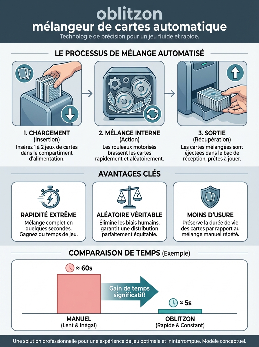 Infographie oblitzon mélangeur de cartes automatique